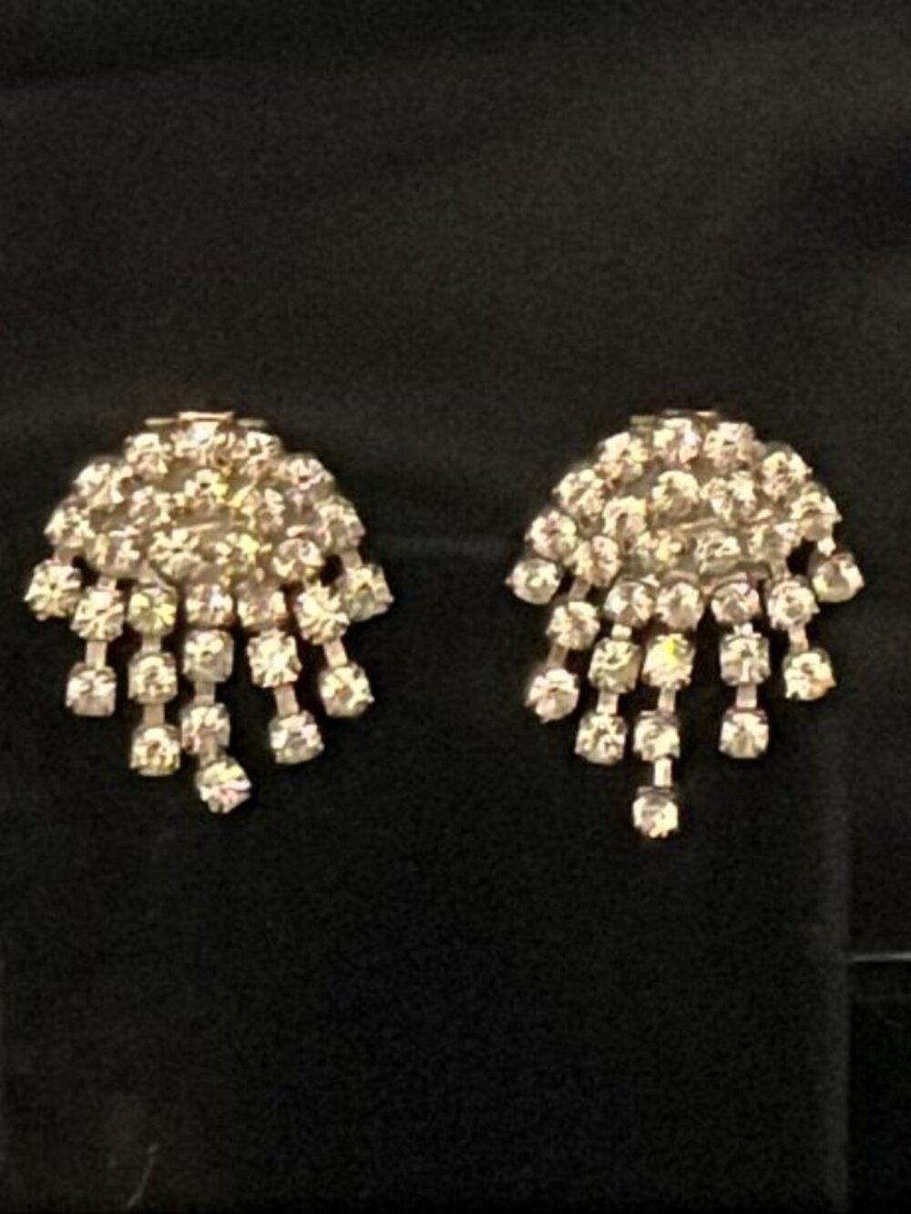 Vintage Domed Fan-Like Cluster of Rhinestone Clip-On Earrings